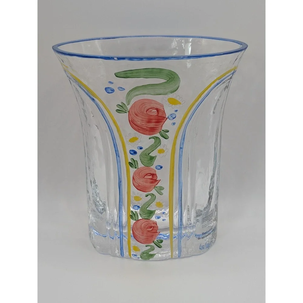 SEA of Sweden Handmade Hand Painted Floral Art Glass Vase 5.5